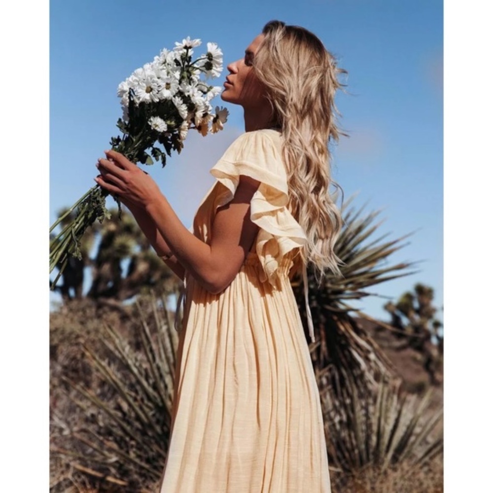 SOLD OUT Cream Gauze Boho Raw Hem Button Maxi Dress - Picture 10 of 11